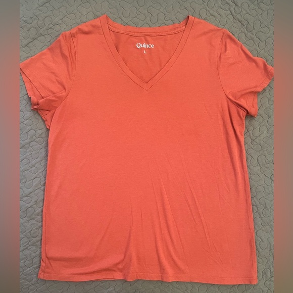 Quince Tops - Quince modal cotton Women's V-Neck Orange tee in Color burnt sienna